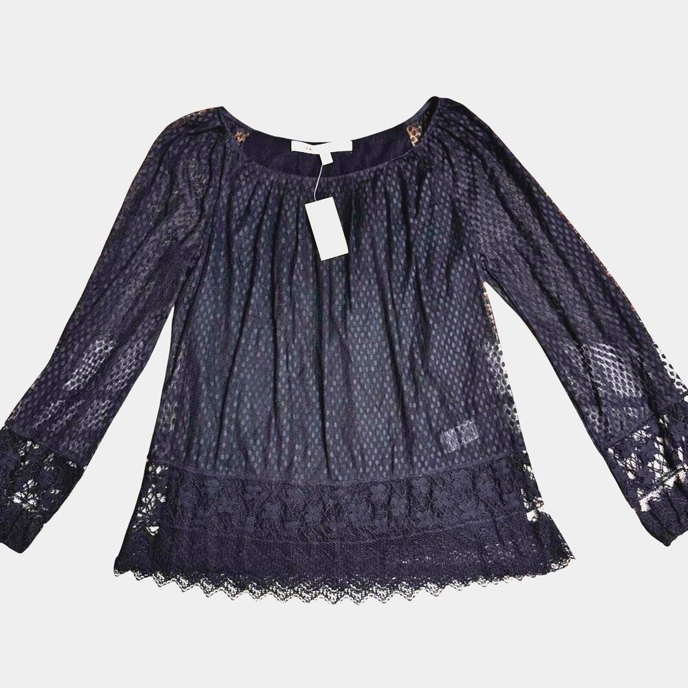Women's Medium Black Lace Sheer Long Sleeve Romantic Whimsy goth feminine blouse